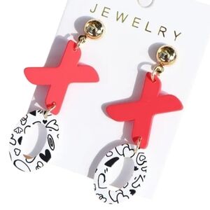 Trendy PINK & WHITE  XO  Dangle Earrings